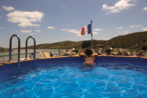Swimming pool on the river ship sun deck